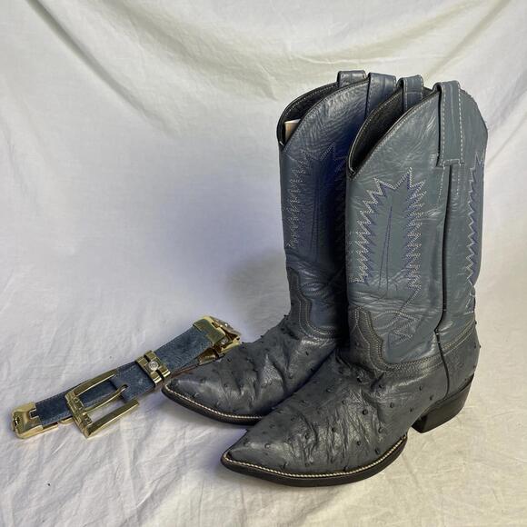 Genuine Full Quill Ostrich Cowboy Western Boots And Belt Women’s 7.5 D Botas - Picture 1 of 15